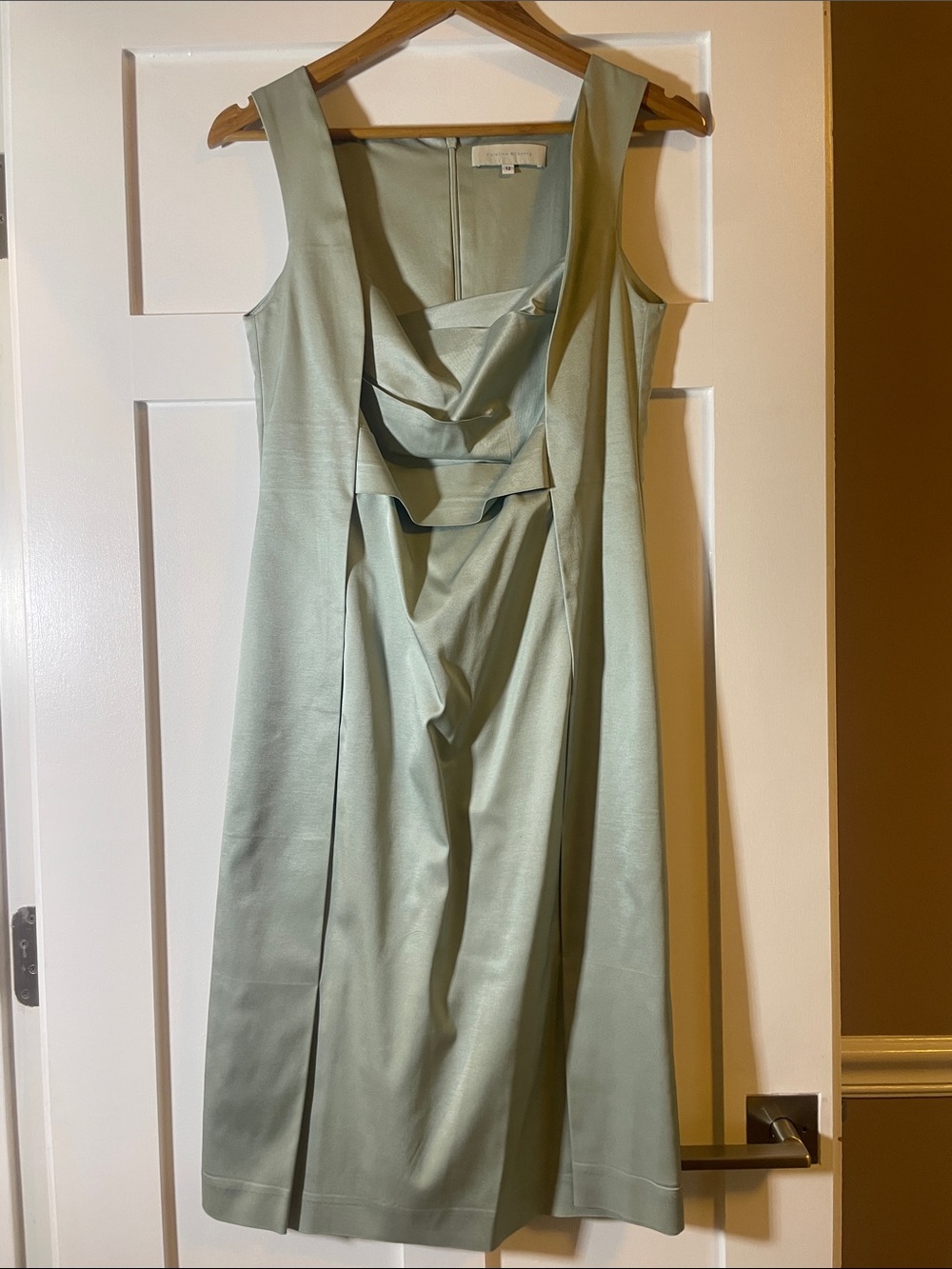 Sleeveless Sage Green Midi Dress with Draped Bodice